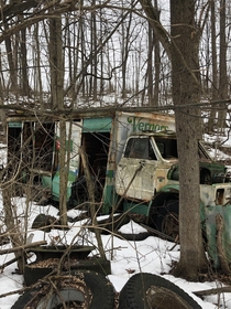 Old Vernors truck in between farm fields in Michigan