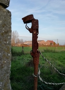 Old WW Lee Enfield SMLE  still used as a fence post on a farm near Ypres in Belgium