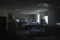 Ominous room in an abandoned asylum suspiciously untouched 