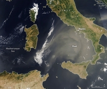 On June   the Moderate Resolution imaging Spectroradiometer MODIS on NASAs Aqua satellite captured this image of dust blowing from North Africa toward Italy Credit NASAs Earth Observatory