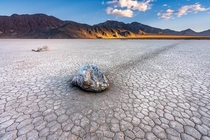One of the sailing stones from Racetrack Playa during sunset Death Valley National Park California USA 