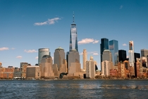 One world trade center towering over New York skyline