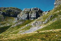 Otherworldly limestone crags of Attermire Scar Yorkshire Dales England 