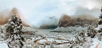 Our view from the Emerald Pools hike in Zion National Park on a crisp and snowy morning 