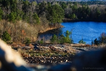 Over look of a small lake from Arabia mountain GA