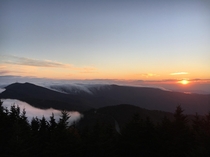 Overlooking the Black Mountains from the summit of Mount Mitchell at sunset 