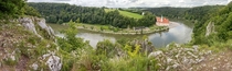 Overlooking the Weltenburg Abbey at the bend of the Donau River Germany by Derzno Mobile friendly link in comments x-post rHI_Res Warning MB 