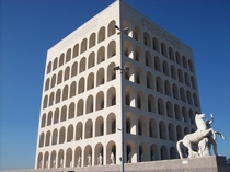 Palazzo della Civilt Italiana edifice of the EUR Esposizione Universale Roma and example of fascist architecture 