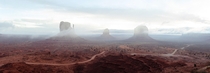 Panorama of Monument Valley Utah on a cloudy morning 