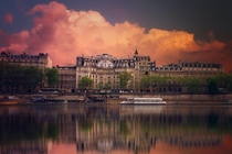 Paris seine river on sunset