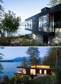 Peaceful retreat clad in black stained cedar and green roof integrating the building into the environment Bowen Island Canada by office of mcfarlane biggar architects  designers Photo Ema Peter 