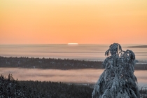 Peeking winter sun in Kittil Finland 