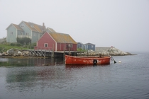 Peggys Cove Nova Scotia in the fog 