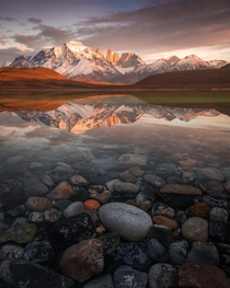 Perfect reflections and see through during a very calm morning at Torres del Paine Chile x