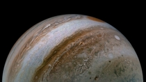 Picture of Jupiter from Juno on December   that highlights the planets atmosphere that was processed by citizen scientist Tanya Oleksuik