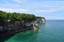 Pictured Rocks Michigan view of grand portal point from the backcountry trail 