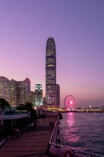 Pink skies over Hong Kong skyline 