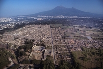 Pompeii on the background of Vesuvius Italy 