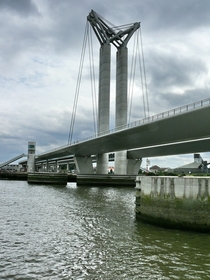 Pont Gustave-Flaubert vertical-lift bridge over the River Seine in Rouen 