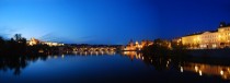 Prague Castle and Vltava River panorama just after sunset 