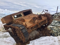 Pre-WW MA US light tank abandoned at East Base on Stonington Island Antarctica in  due to start of conflict image taken early  co Adam Turner