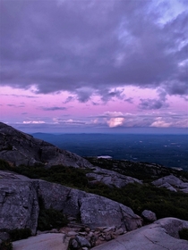 Purple sky at night hikers delight Descending from Mount Monadnock NH 