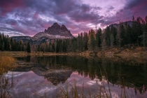 Purple sunrise in the Dolomites Italy 