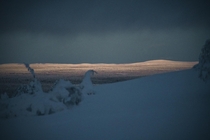 Quickly Approaching Cloud Cover Darkened Everything Else But the Fells On the Horizon Lapland Finland  x