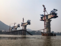 Railway bridge under construction in Laos