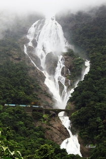 Railway tracks passing near the Doodhsagar Falls Goa India 