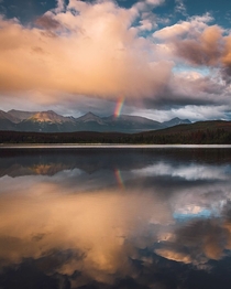 Rainbow after a storm in the Canadian Rockies 
