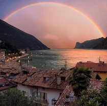 Rainbow over lake Garda In Italy