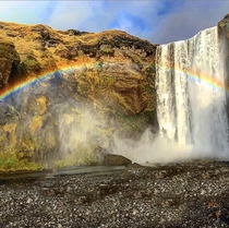 Rainbow over Skogafoss Waterfall Iceland 