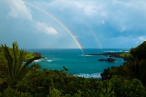 Rainbows over Waianapana Beach in Maui Hawaii - OC 