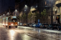 Rainy night in Cluj Napoca Romania 