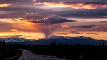 Random patch of rain at sunset the other day The Yukon Canada OC