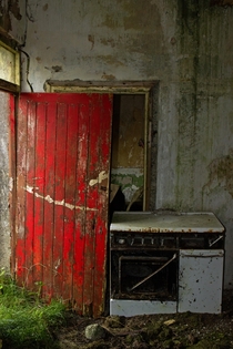 Red door white stove