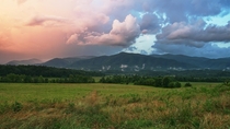 Redblue sunset right after storm in Cades Cove Tennessee 