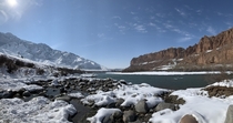 River between two mountains in Naryn Kyrgyzstan 