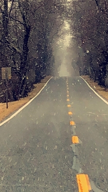 Road in Maryland during snowstorm