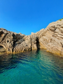 Rocks in the Adriatic Sea near the coast of Dubrovnik 