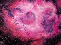Rosette Nebula watercolor and gouache painted by me 