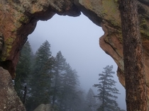 Royal Arch on a foggy morning Boulder CO 
