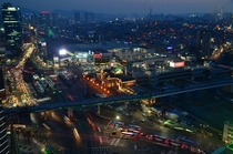 Rush hour traffic around Seoul Station Seoul South Korea 