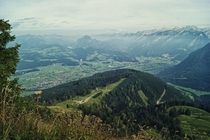 Salzach valley seen from Rossfeld Panoramastrasse in the Bavarian Alps 