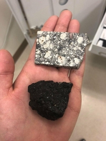 Samples of Martian meteorite black and Lunar meteorite grey