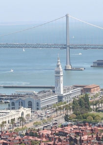 San Francisco CA - The Ferry Building and Bay Bridge from Telegraph Hill