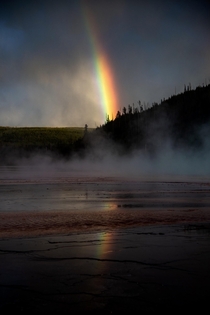 Saw this vivid rainbow form after a storm rolled through Yellowstone 