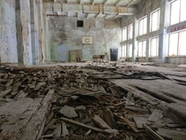 Schools gymnasium abandoned since  Chernobyl- 