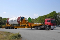 Second stage of PSLV-C being transported for Assembly in India This will be used to launch Brazilian Earth Observation Satellite Amaznia- from Satish Dhawan Space Centre in Sriharikota India